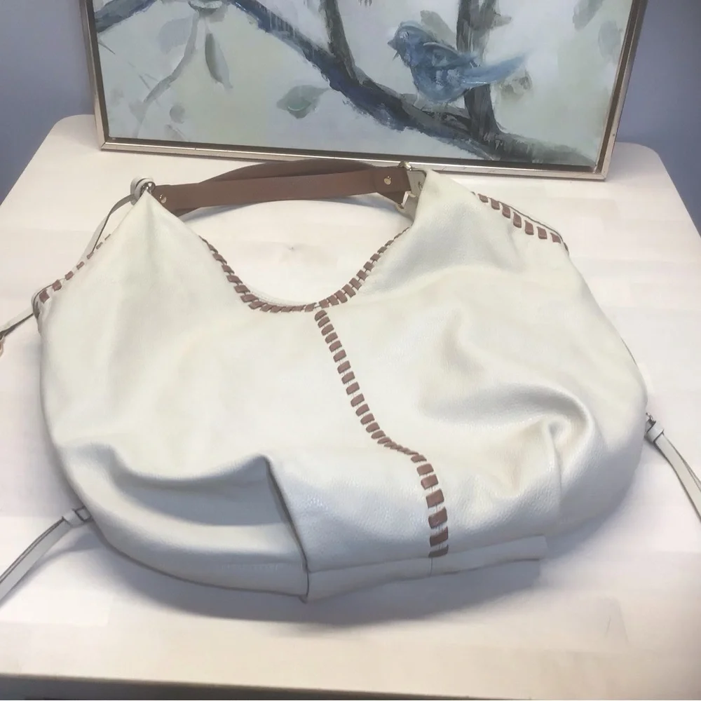 Lodis Leather Lacey Tote Large Hobo Bag, Sand & Chestnut - Picture 2 of 11